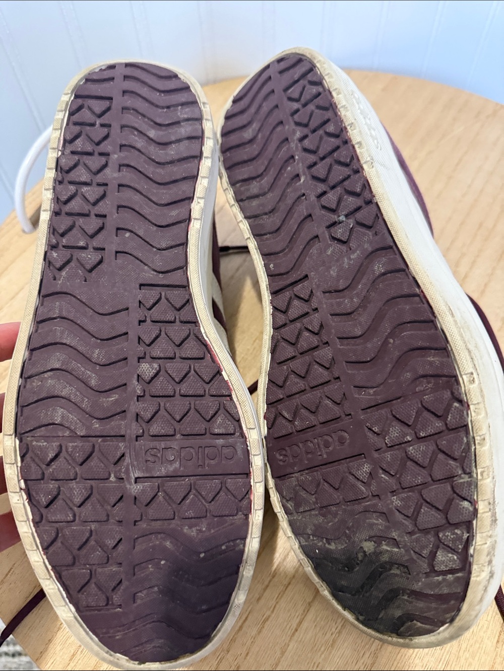 adidas Burgundy Suede Platform Sneakers with Cream Stripes - Picture 5 of 7